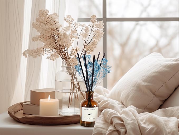 WEALD TRIBE Flower Reed Diffuser Set Cashmere Vanilla Scent for Bathroom Air Fresheners | 4.0 fl oz Essential Oils with Sticks Home Fragrance Defusers | House Bedroom Office Shelf Decor & Gift