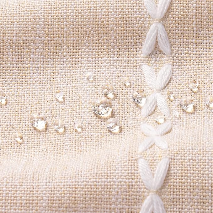 MitoVilla Beige Boho Farmhouse Shower Curtain, Cream Modern Cotton Linen Fabric Shower Curtains for French Country Bathroom Decor, Retro Tassel Thick Cloth Shower Curtain, 72 x 72