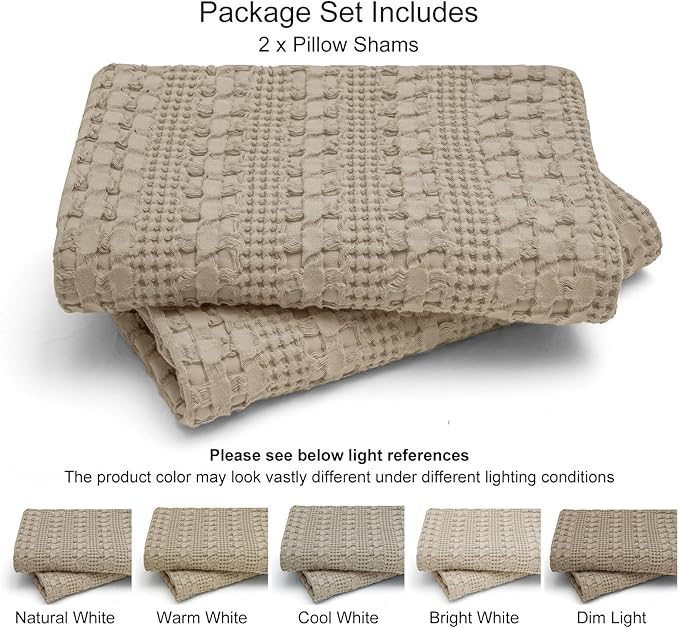 PHF 100% Cotton Waffle Pillow Shams Queen Size, 2 Pack 20" x 30" Soft Skin-Friendly Pillowcases, No Filling, Aesthetic Woven and Breathable Waffle Weave Pillow Case Covers for Bed, Simply Taupe