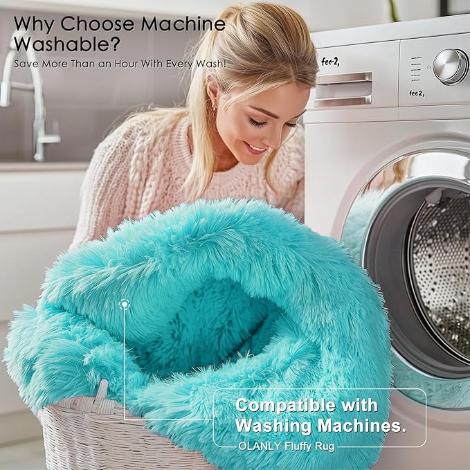 OLANLY 8x10 Machine Washable Large Area Rugs for Living Room, Bedroom, Soft Fluffy Shaggy Bedside Rug, Indoor Floor Carpet for Kids Girls and Boys, Dorms, Nursery, Home Decor Aesthetic, Teal Blue