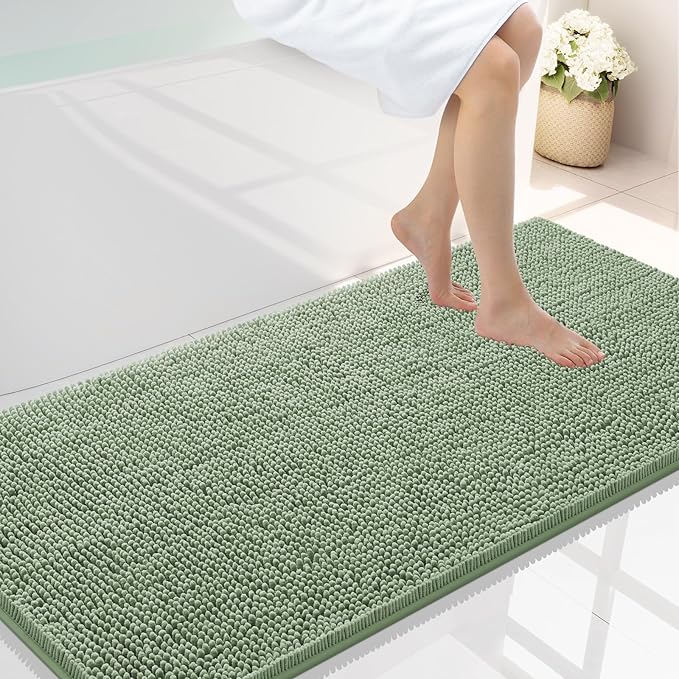 Smiry Luxury Chenille Bathroom Rugs 44x24, Extra Soft and Absorbent Shaggy Bath Mat, Machine Washable, Non-Slip Plush Carpet Runner for Tub, Shower, and Floor, Home Decor Accessories, Sage Green
