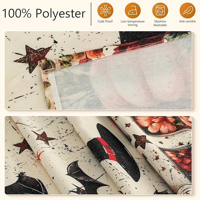 Halloween Table Runner with Black Cats, Bats & Pumpkins, Table Decoration for Dining Party and Home Decor,96x13 inches