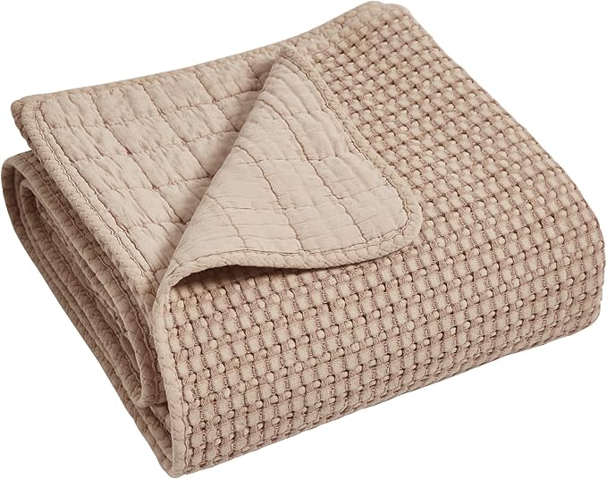 Levtex Home Mills Waffle Twin Bedspread Set (84x104in) with 1 Pillow Sham (26x20in) - Blush - Cotton Waffle Twin Size Bedspread Set - Lightweight, Soft, Pre-Washed