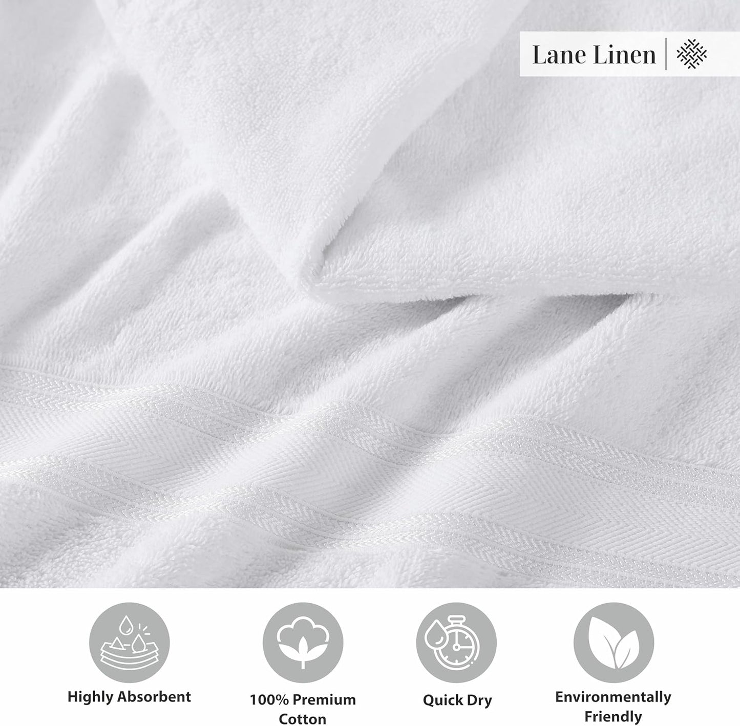 LANE LINEN 100% Cotton White Bath Towels - Quick Dry Absorbent Gym & Bath Towel Set, 6 (24" x 48"), Zero Twist