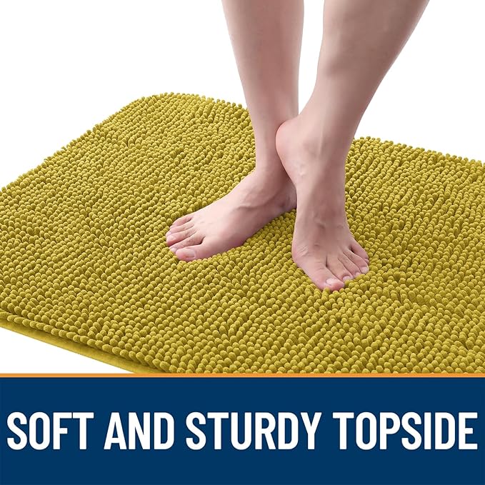 OLANLY Dog Door Mat for Muddy Paws 36x24, Absorbs Moisture and Dirt, Absorbent Non-Slip Washable Doormat, Quick Dry Chenille Mud Mat, Entry Indoor Entryway Carpet for Inside Floor, Mustard Yellow