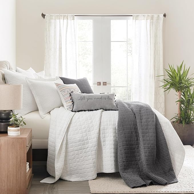 Levtex Home Mills Waffle Full/Queen Quilt Set (88x92in) with 2 Pillow Shams (26x20in) - Charcoal - 100% Cotton Full/Queen Size Quilt Bedding Set - Lightweight, Soft, Pre-Washed