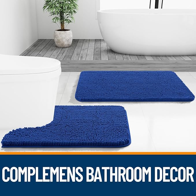 OLANLY Bathroom Rugs 47x17, Extra Soft Absorbent Chenille Bath Rugs, Rubber Backing Quick Dry, Machine Washable Bath Mats for Bathroom Floor, Tub and Shower, Home Decor Accessories, Royal Blue