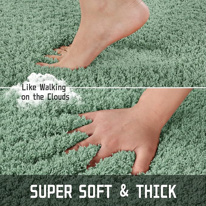 Yimobra Luxury Fluffy Bathroom Rugs, Super Elastic Soft Thick Plush Bath Mat, Non-Slip Water Absorbent, Easier to Dry, Sturdy Shaggy Microfiber Floor Carpet for Bathtub, 36"x 24", Pure Light Green