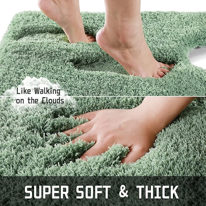 Yimobra U Shaped Toilet Bath Rug, Fluffy Plush, Super Shaggy Soft Non Slip, Water Absorbent Microfiber Bath Mat, Dries Quickly, Machine Washable Thick Bathroom Rugs, 20"x 24", Pure Light Green