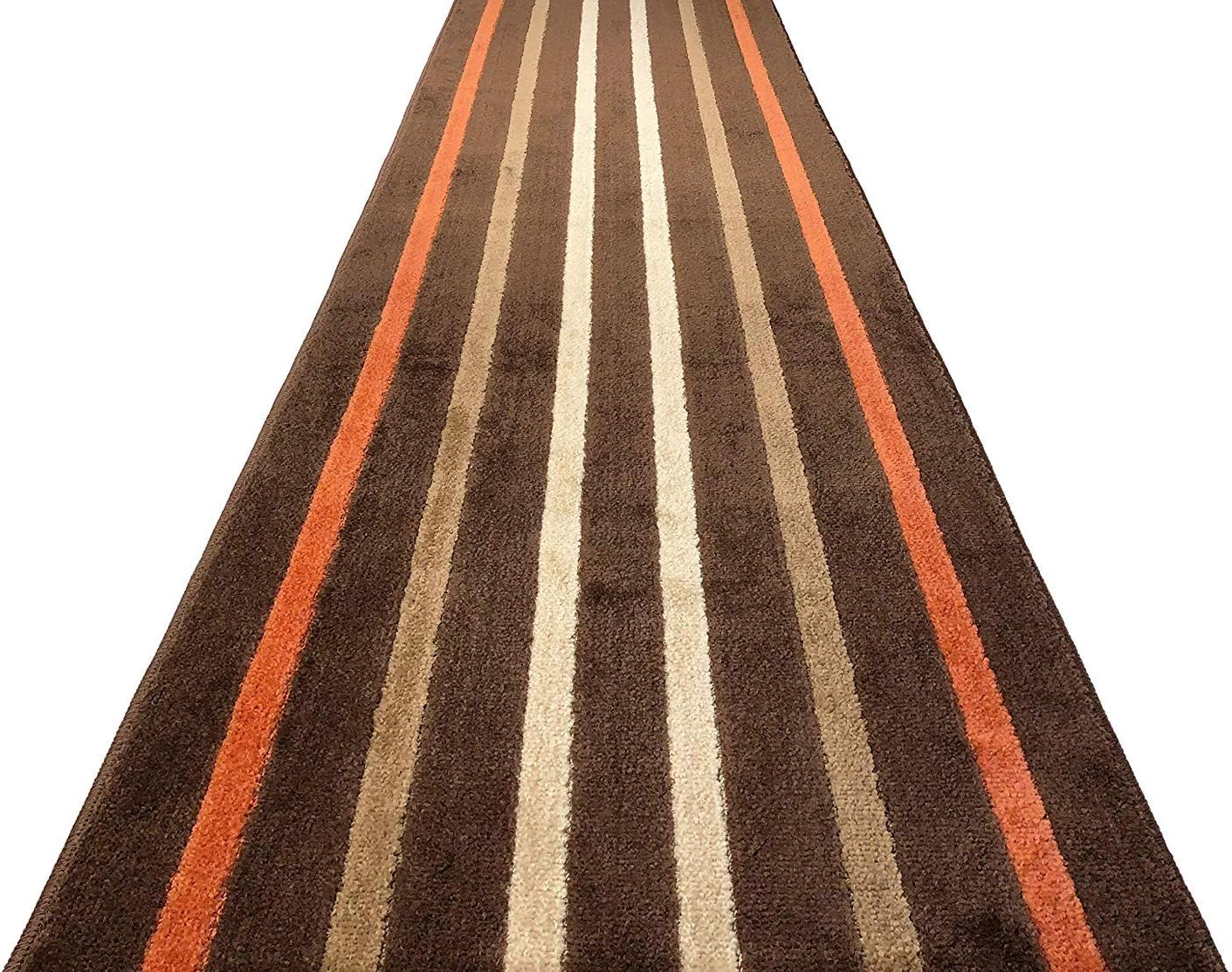 Custom Length Hallway Runner Rug,Slip Resistant,Striped Orange, 26 Inch X 10 feet, Sold and Priced Per Foot