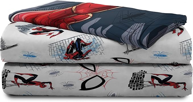Jay Franco Kids Sheet Set with Fitted, Flat Sheets & Pillow Cover - Ultra-Soft Bedding with Pillowcase for Room Decor, White - Spiderman, 3 Piece Twin