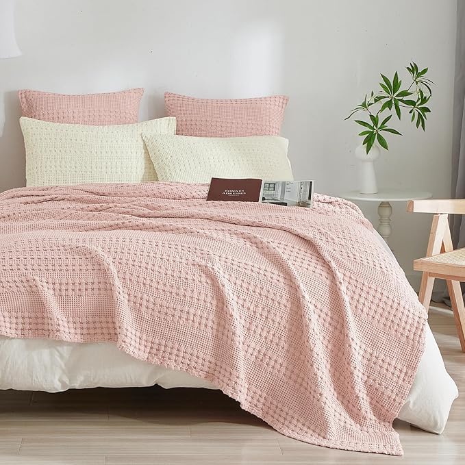PHF 100% Cotton Waffle Weave Pillow Covers 24" x 24", 2 Pack Luxury Square Shell for Elegant Home Decor, No Filling, Luxury Aesthetic Soft Pillow Covers for Bed, Pink