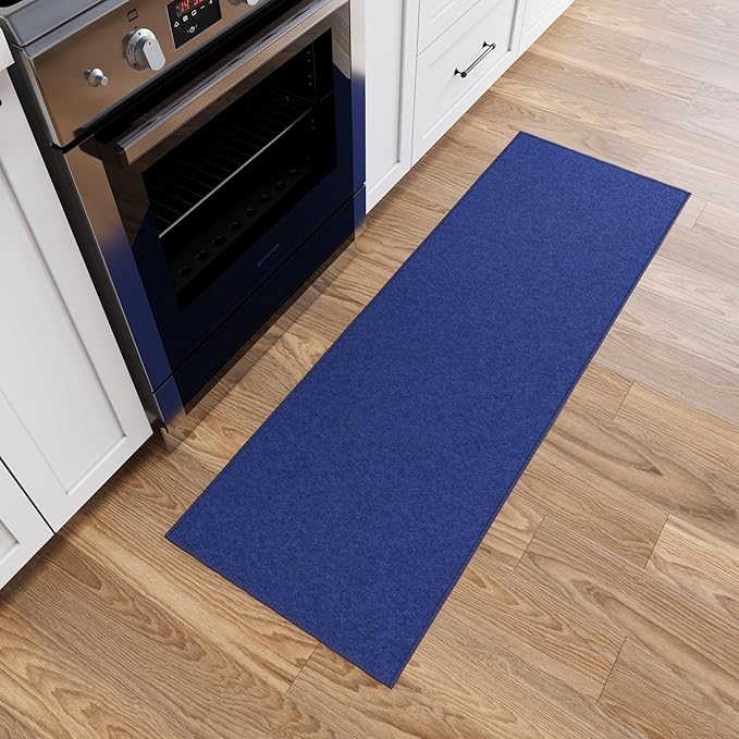 Ottomanson Hallway Runner Rug 20" x 59" Non Slip Solid Area Rugs Easy to Clean Laundry Rug Runner Durable & Pet Friendly Floor Carpet Runners for Hallways Entryway Living Room Kitchen, Navy