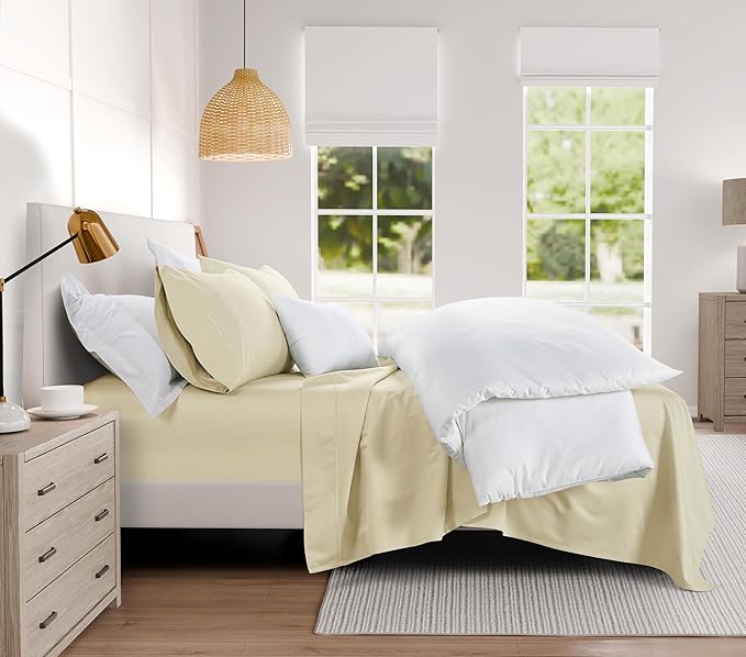 1000 Thread Count 100 % Cotton Full Bed Sheet Set, Ultrasoft & Lightweight, Breathable Hotel Sheets Full Size Bed Cotton, Deep Pocket Sheets For Full Bed fits mattresses upto 17"- Ivory