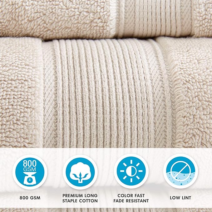 Madison Park 800GSM 100% Cotton Luxurious Bath Towel Set Highly Absorbent, Quick Dry, Hotel & Spa Quality for Bathroom, Multi-Sizes, Red 8 Piece