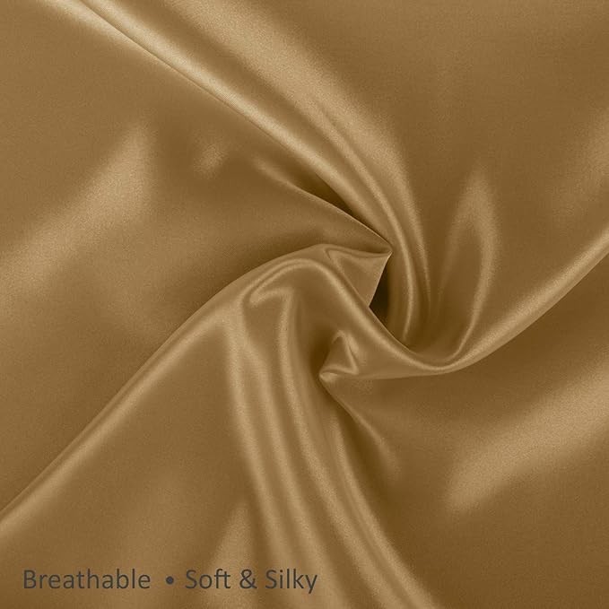 Satin Pillowcase with Zipper, for Hair and Skin Care, Feels Soft and Cool Like a Silk Pillowcase, Gold Satin Pillow Cases 2 Pack, Slik Pillow Cover, Queen Size - Set of 2