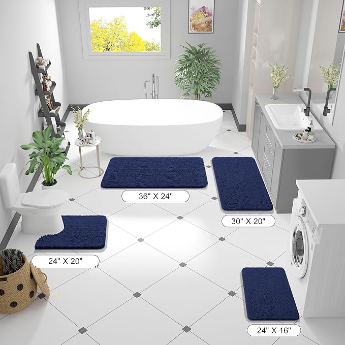 OLANLY Bathroom Rugs 44x24, Extra Soft Absorbent Chenille Bath Rugs, Rubber Backing Quick Dry, Machine Washable Bath Mats for Bathroom Floor, Tub and Shower, Home Decor Accessories, Twilight Sapphire