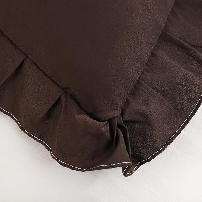 Merryword Dark Brown Pillow Shams Chocolate Queen Pillowcases Cute Pillow Cover Set of 2 Soft Shabby Chic Ruffled Pillowcases 2 Pack (Queen (20''x30''), Chocolate)