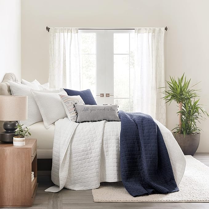 Levtex Home Mills Waffle King/Cal King Quilt Set (106x92in) with 2 Pillow Shams (36x20in) - Navy - 100% Cotton King Size Quilt Bedding Set - Lightweight, Soft, Pre-Washed