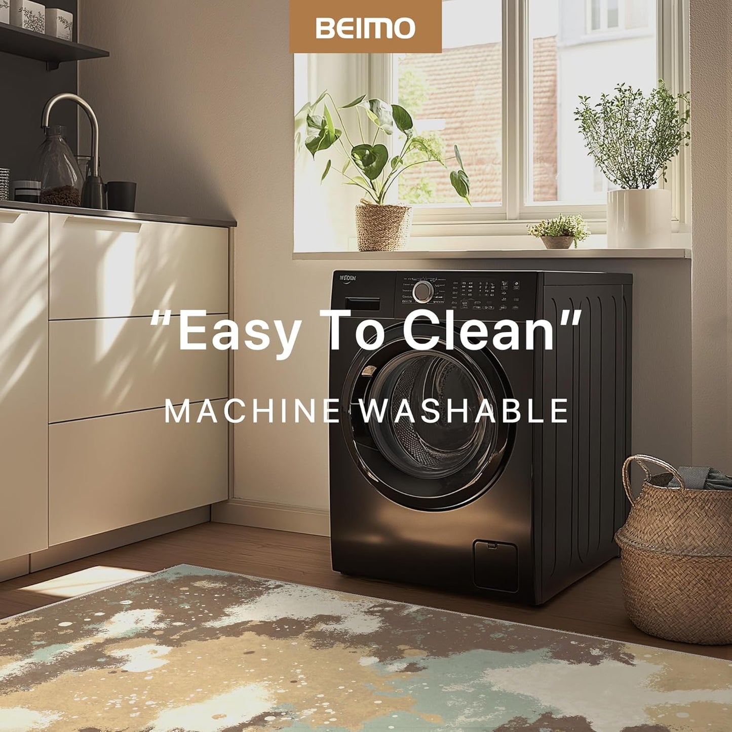 Area Rugs 8x10 for Living Room Bedroom, Modern Splash Abstract Machine Washable Rug, Large Soft Low Pile Floor Cover with Non Slip Backing for Dining Room, Green/Brown