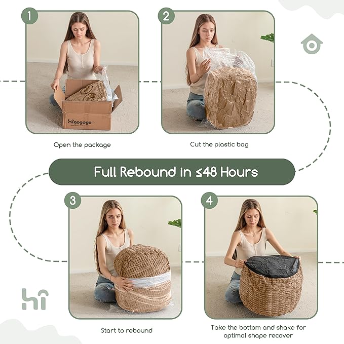 HIGOGOGO Pouf Ottoman Stuffed Round Modern Foam Filled Foot Rest Poufs for Living Room Chair Decorative 26 X 18 Inches Boho Relax Stool for Wedding Christmas Party, Brown