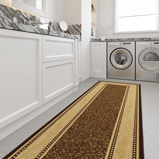 Ottomanson Hallway Runner Rug 2'7" x 9'10" Non Slip Border Area Rugs Easy to Clean Laundry Rug Runner Durable & Pet Friendly Floor Carpet Runners for Hallways Entryway Living Room Kitchen, Brown
