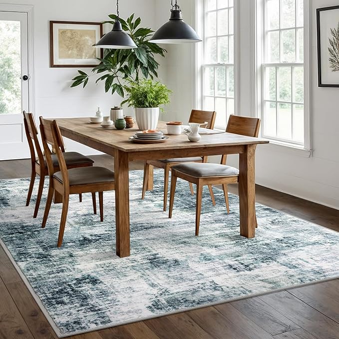 IOHOUZE Modern Abstract Area Rugs 6x9 Ft Washable Rugs for Living Room, Non Slip Dining Room Rug, Printed Faux Wool Rugs for Bedroom, Floor Carpet for Office Nursery Playroom, Sage Grey