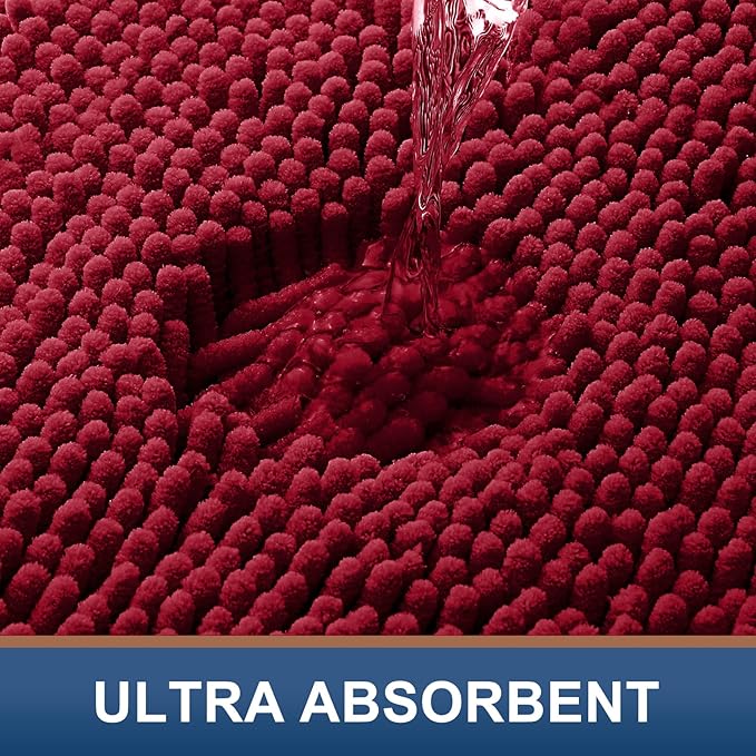 Smiry Luxury Chenille Bathroom Rugs 47x24, Extra Soft and Absorbent Shaggy Bath Mat, Machine Washable, Non-Slip Plush Carpet Runner for Tub, Shower, and Floor, Home Decor Accessories, Red