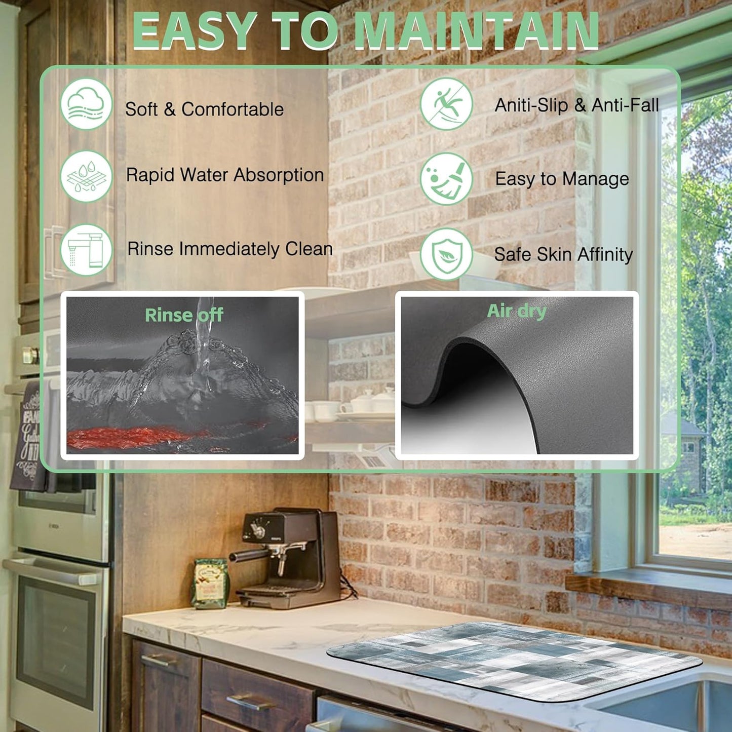 Dish Drying Mat Blue Grey Abstract Art Dish Drying Pad,12"X19" Bsorbent Coffee Mat for Sink Dishes or Under Rack Kitchen Counter Accessories Absorbent Hide Stain Rubber Backed Drying Mat