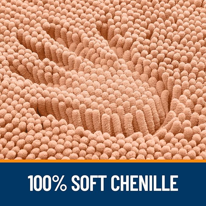 OLANLY Bathroom Rugs 44x24, Extra Soft Absorbent Chenille Bath Rugs, Rubber Backing Quick Dry, Machine Washable Bath Mats for Bathroom Floor, Tub and Shower, Home Decor Accessories, Peach