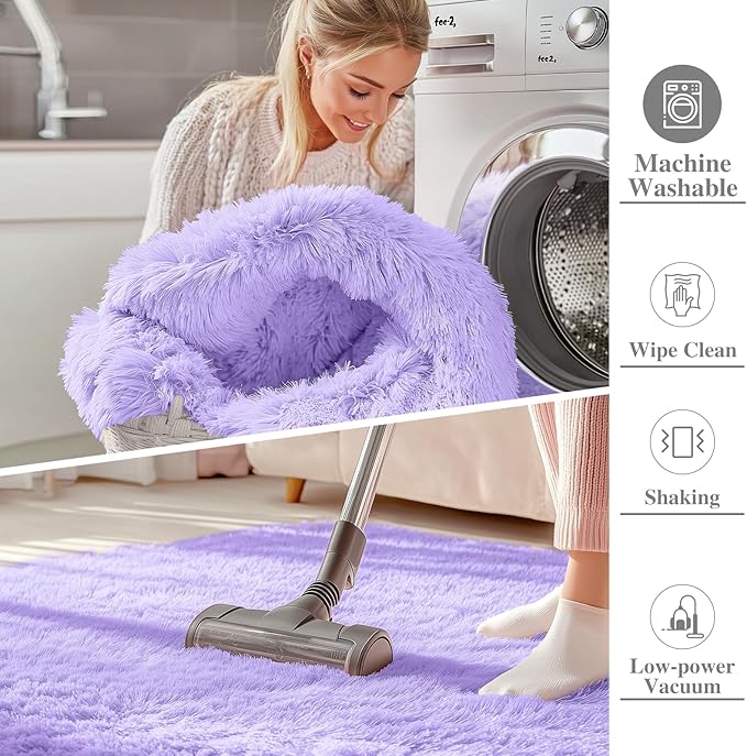 OLANLY Area Rugs for Living Room, Machine Washable 4x5.9 ft Soft Fluffy Shaggy Bedside Rug, Indoor Floor Carpet for Kids Girls and Boys, Dorms, Nursery Rooms, Home Decor Aesthetic, Light Purple