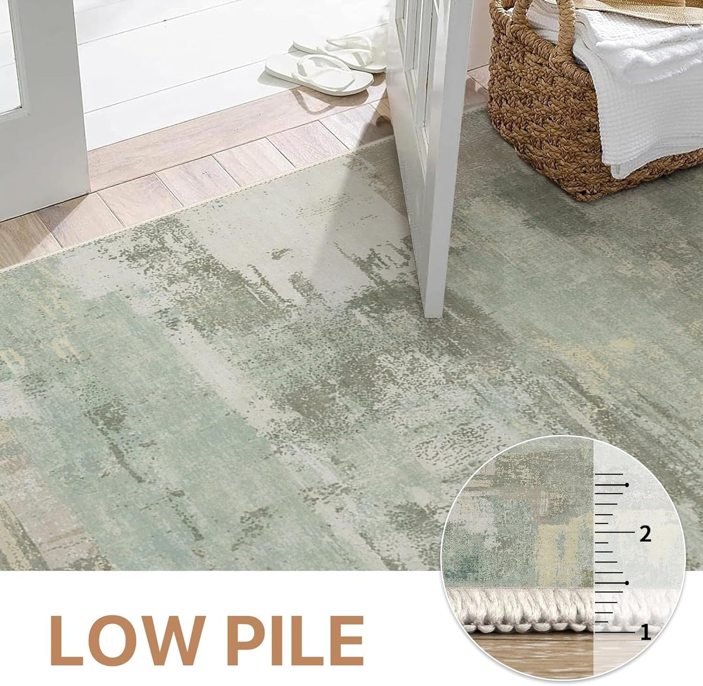 Area Rugs 8x10 for Living Room Bedroom, Modern Abstract Machine Washable Large Soft Sage Green Rug, Low Pile Floor Carpet with Non Slip Backing for Dining Room, Light Sage Mint Green