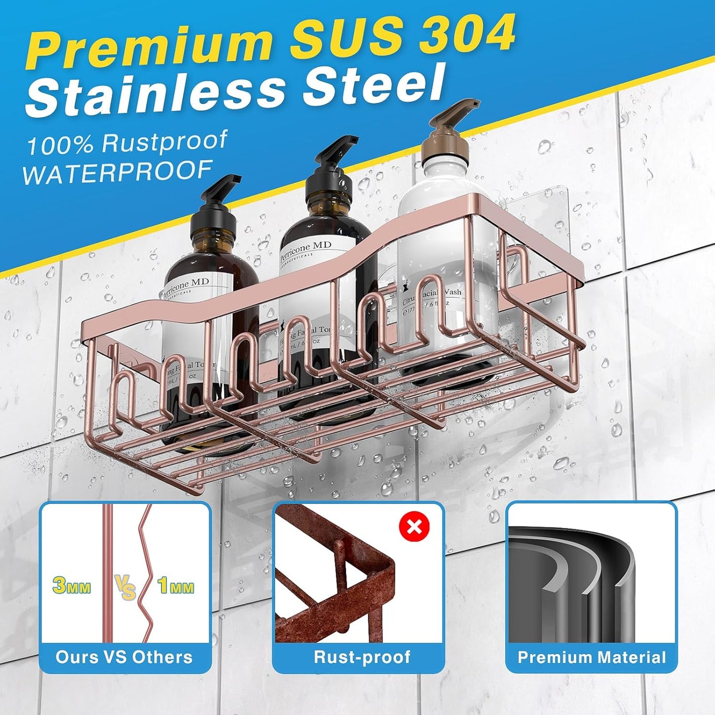 Shower Caddy 2 Pack,Adhesive Shower Organizer for Home Decor&Kitchen Organizers,No Drilling,Rustproof Stainless Steel Bathroom Shelf Organizer