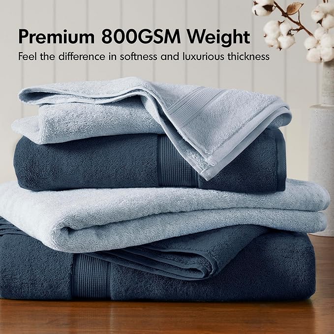 Madison Park 800GSM Bath Sheet Towel Oversized 34" x 68" 2 Pack 100% Cotton Bath Towel Set Highly Absorbent Hotel Spa Quality for Bathroom, Slate Blue
