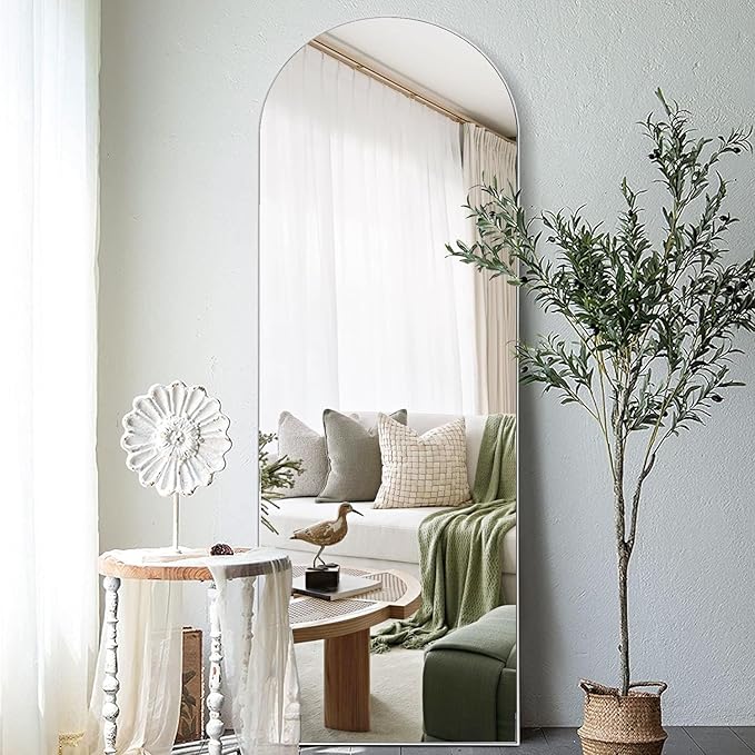 TinyTimes 64''x21'' Arched Full Length Mirror with Stand, Full Body Mirror, Mirrors Full Length Floor Freestanding, Wall Mounted Mirrors for Bedroom Living Room Cloakroom, White