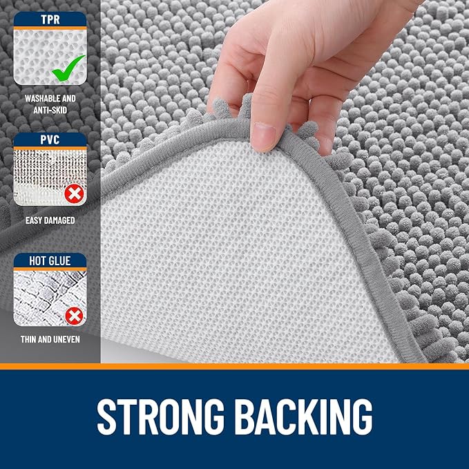 OLANLY Bathroom Rugs 44x32, Extra Soft Absorbent Chenille Bath Rugs, Rubber Backing Quick Dry, Machine Washable Bath Mats for Bathroom Floor, Tub and Shower, Home Decor Accessories, Grey