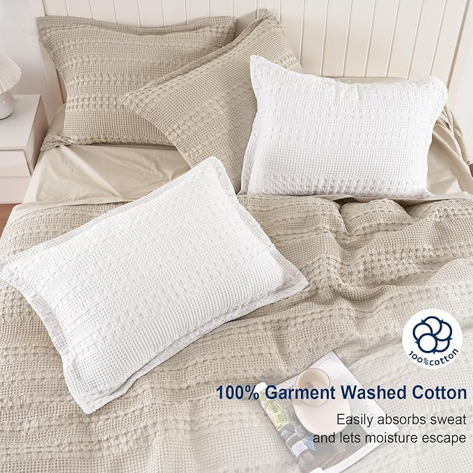 PHF 100% Cotton Ruffle Waffle Pillow Shams King Size, 2 Pack 20" x 36" Soft Skin-Friendly Pillowcases, No Filling, Aesthetic Home Decor, Breathable Waffle Weave Bed Pillow Covers, White