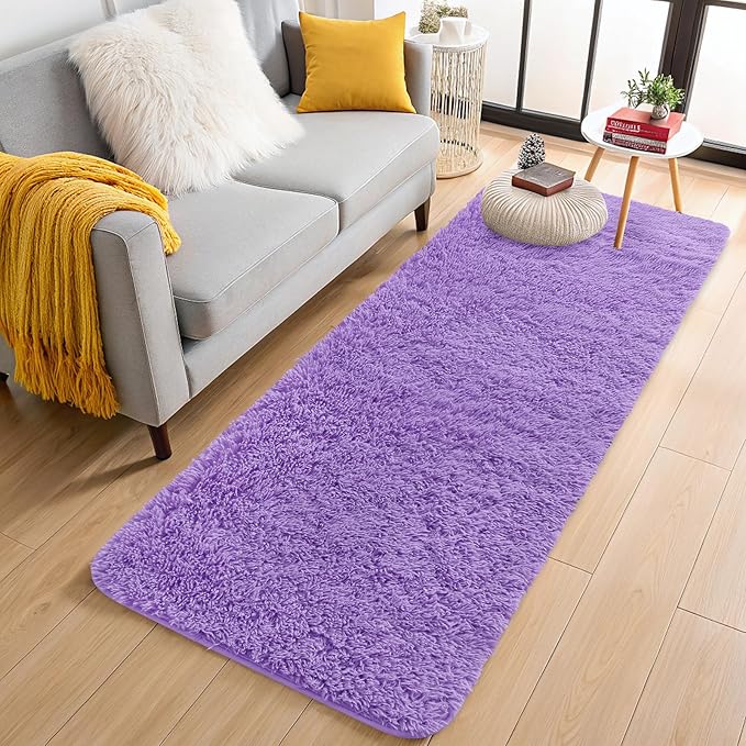 OLANLY 2x6 Machine Washable Runner Rugs for Hallway, Soft Fluffy Shaggy Bedside Rugs for Bedroom, Living Room, Indoor Floor Carpet for Kids Girls and Boys, Nursery Rooms, Home Decor Aesthetic, Purple