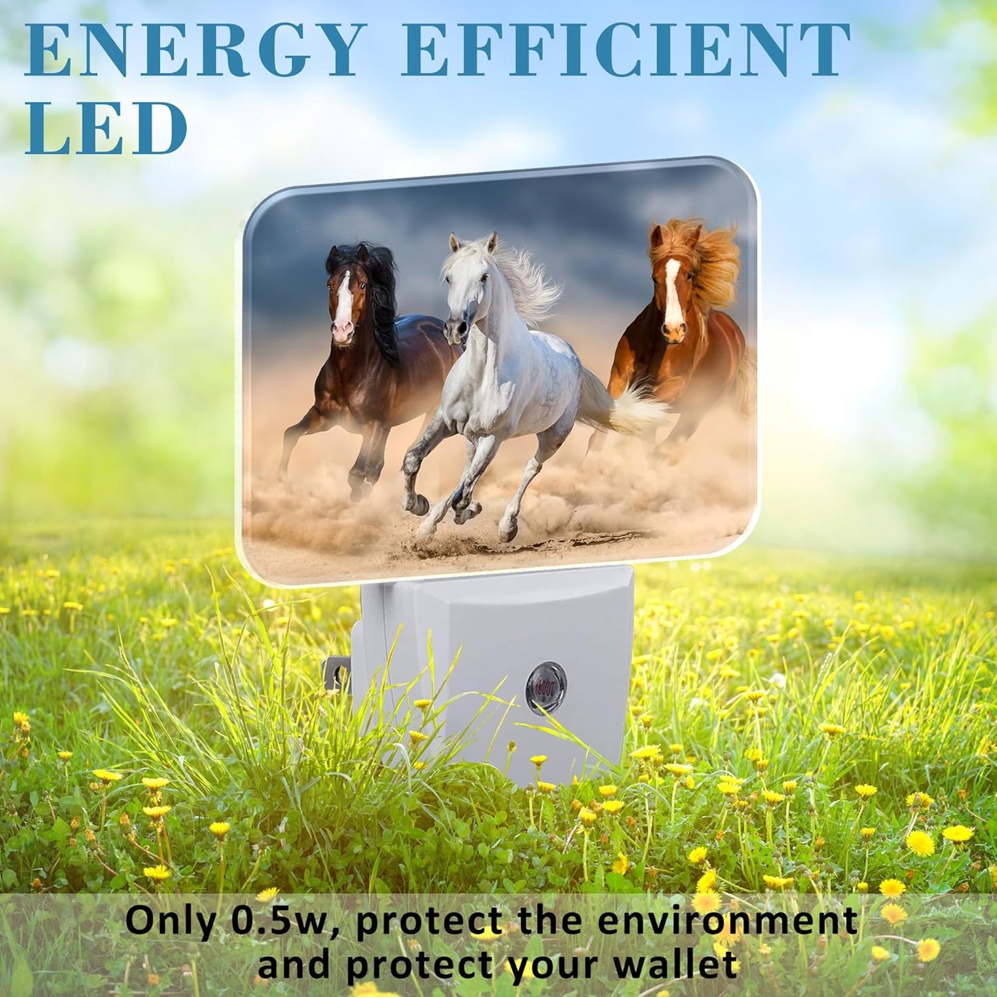 Horse Running in Desert Night Light Plug into Wall, Cool Horse Night Light with Dusk to Dawn Sensor for Kid Girls Boys Women Men Room, Hallway, Kitchen, Bathroom, Stairs Decor