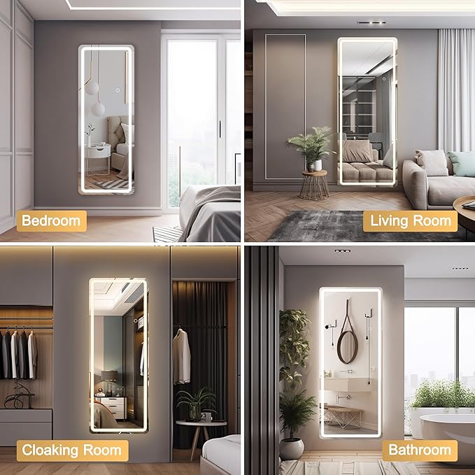 Hasipu LED Door Mirror - Full Length, 56 x 16 Over The Door Mirror with Lights for Bedroom, Living Room, Cloakroom