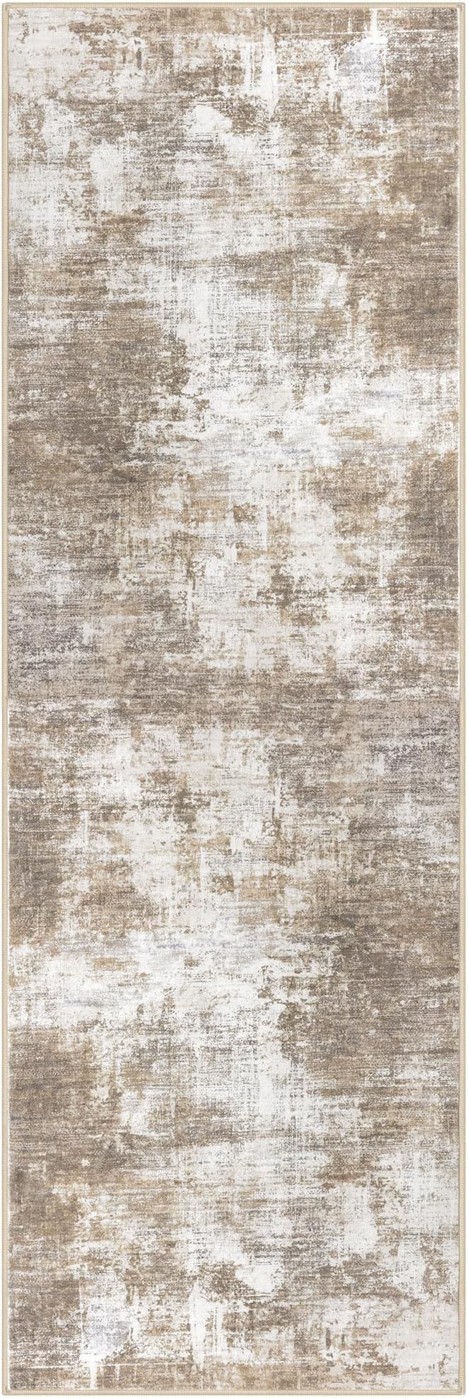 IOHOUZE Abstract Runner Rug 2x6 Ft Washable Runners for Hallways, Non Slip Kitchen Runner Printed Faux Wool Entryway Runner Indoor, Modern Abstract Floor Carpet for Hall Kitchen Bedroom, Beige Brown