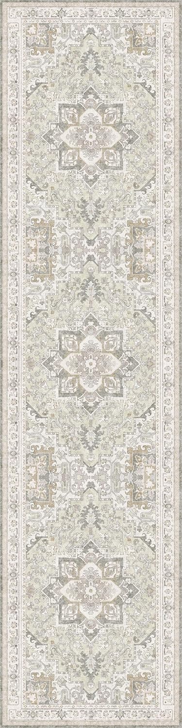 Washable Runner Rug 2.5x10 | Non Slip Rug Runners for Hallways, Entryways, Kitchens, Bathrooms, Bedrooms | Ultra-Soft Flannel Carpet Runners with Rubber Backing (Ivory, 2.5x10)