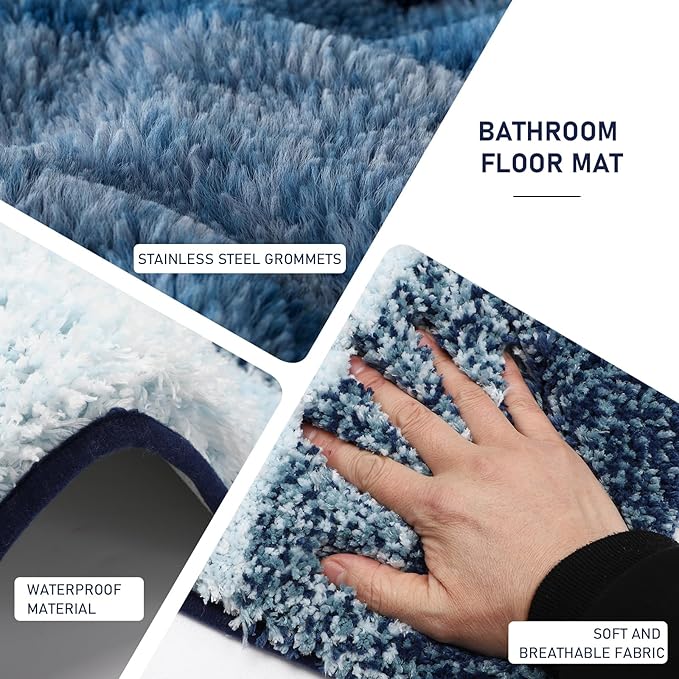 Navy Blue Bathroom Accessories Set with Wicker Trash Can Shower Curtain and Rugs,Bathroom Sets Small Waste Basket Bathroom Trash Can for Bedroom Bathroom