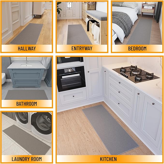 Ottomanson Hallway Runner Rug 2'2" x 6' Non Slip Solid Area Rugs Easy to Clean Laundry Rug Runner Durable & Pet Friendly Floor Carpet Runners for Hallways Entryway Living Room Kitchen, Gray