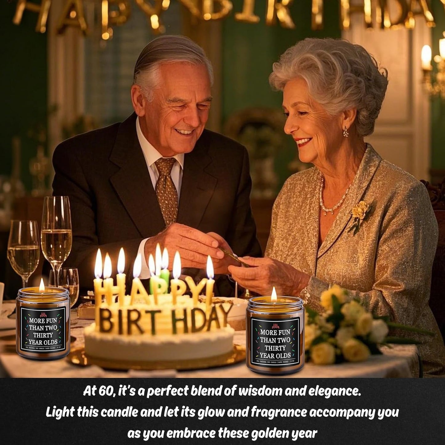 Homsolver 60th Birthday Gifts for Men Women, 9OZ Lavender Scent 1965 60th Birthday Candle for Him Her, Mom, Dad, Brother, Sister, Happy Birthday Decorations Candles with 50+ Hours Burn Time, Handmade