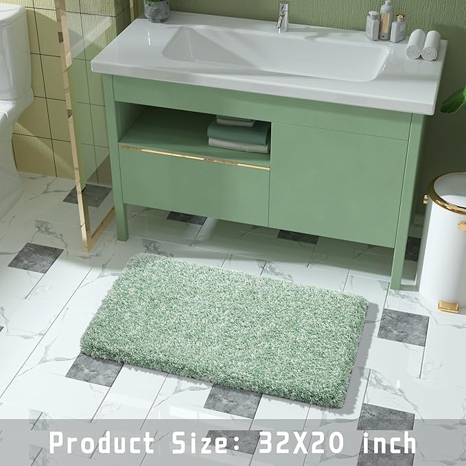 Yimobra Light Green and White Bath Rugs for Bathroom 32x20, Ultra Soft and Water Absorbent Bath Mats, Non Slip Plush Shower Rugs, Microfiber Thick Matts for Bathroom Floor/Tub, Machine Washable