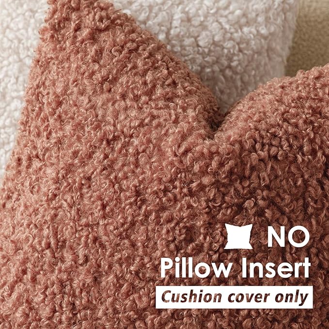 Foindtower Set of 2 Curly Teddy Wool Pillow Covers Decorative Boucle Textured Lumbar Throw Pillow Faux Fur Sherpa Pillowcases Sheepskin Fuzzy Cushion Case for Sofa Bedroom Car 12"x20" Dusty Pink