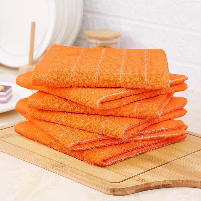 Homaxy 100% Cotton Terry Kitchen Dish Cloths, Ultra Soft and Absorbent Dish Towels for Kitchen, Perfect for Drying and Washing Dishes, 6 Pack, 12 x 12 Inches, Orange