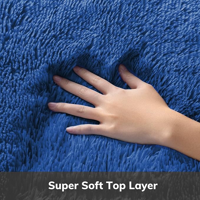 Ophanie Blue Runner Rug for Hallway, 2x6 Bedroom Bedside Living Room Rugs, Non Slip Fluffy Soft Shaggy Carpet for Kids Girls Boys Dorm Nursery Home Decor Aesthetic