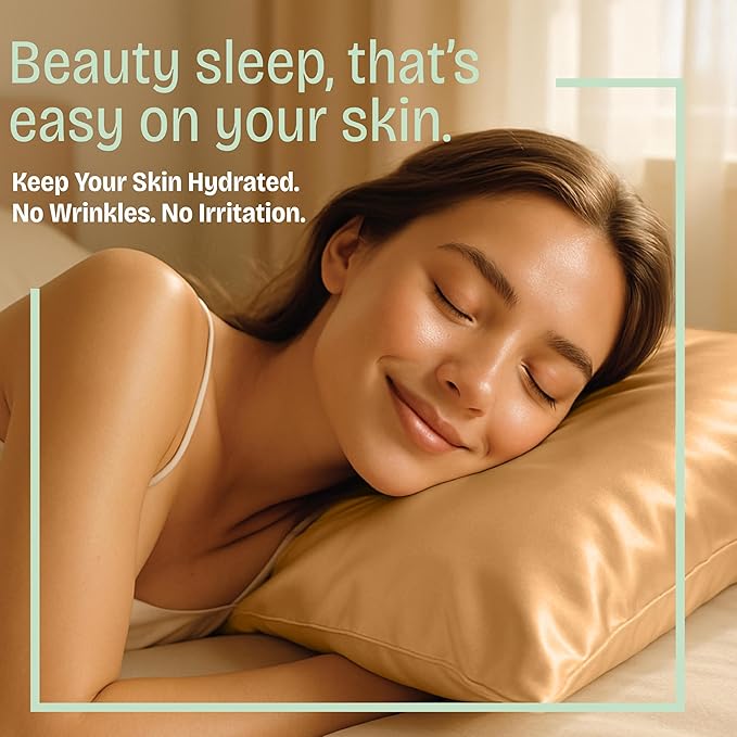 Satin Pillowcase with Zipper, for Hair and Skin Care, Feels Soft and Cool Like a Silk Pillowcase, Gold Satin Pillow Cases 2 Pack, Slik Pillow Cover, Standard Size - Set of 2
